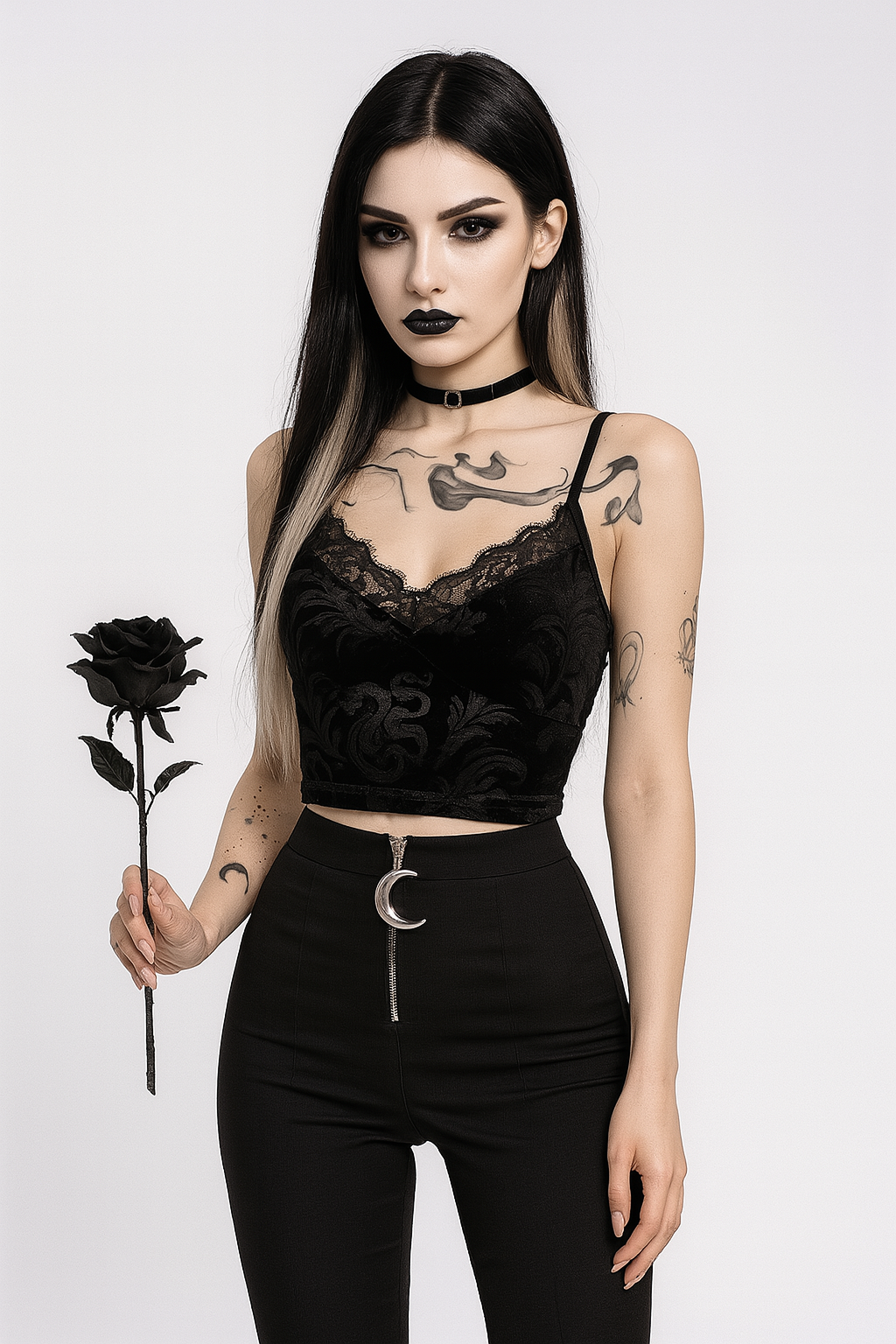 Cropped Lace Gothic Top with Adjustable Straps