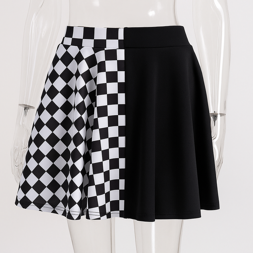 Gothic Houndstooth High Waist Pleated Mini Skirt