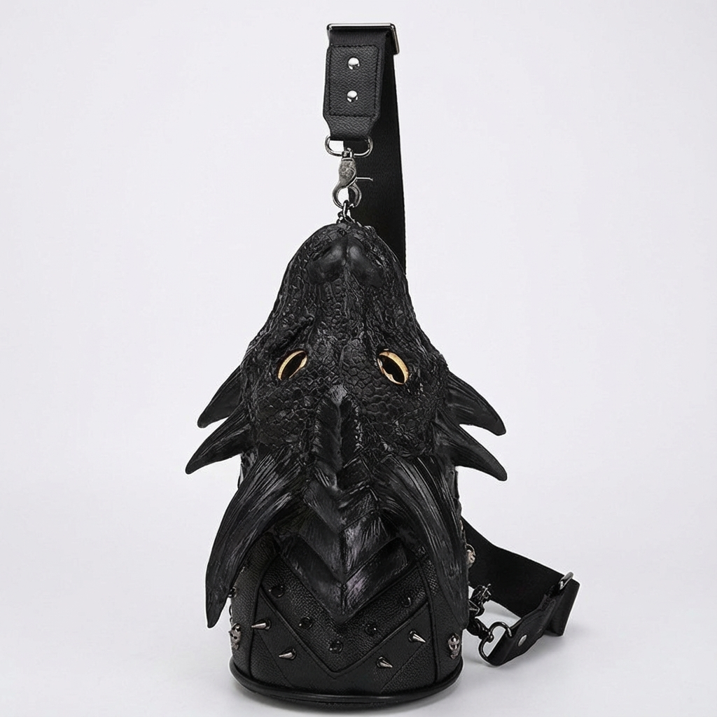 Unisex Gothic Dragon Head Crossbody Bag - Adjustable Strap, Black Silicone Shoulder Bag with Metallic Dragon Design, Perfect for Halloween & Christmas Parties, Street Style Fashion Accessory, Halloween Accessories