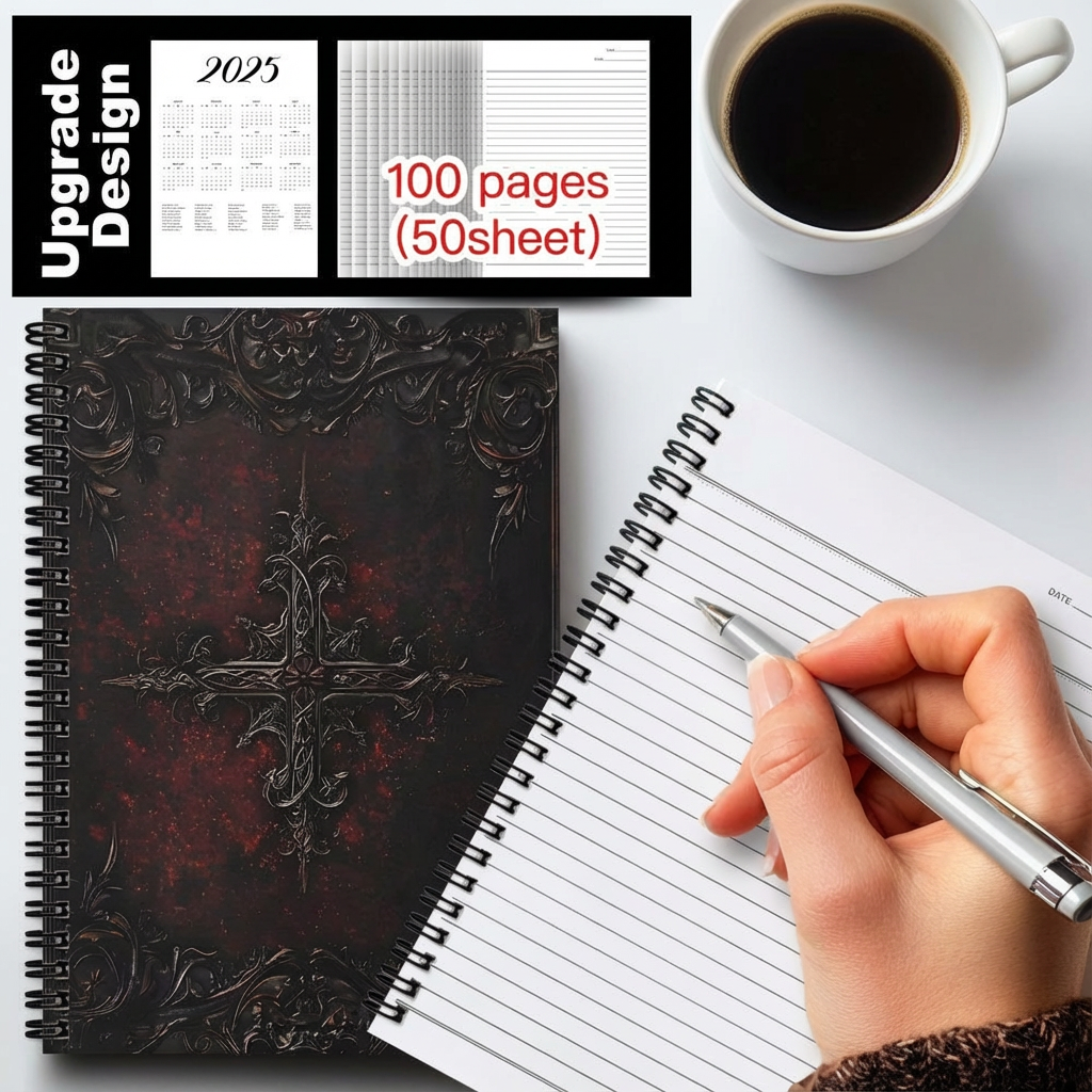 1pc Gothic Spiral Notebook Journal - Witchy Mystical Design with Red Glowing Orb & Black Lace, 100 Pages, Perfect for Travel, Office, Daily Writing & Gift for Teens and Adults, Gothic Journaling | Elegant Cover Design | Durable Spiral Binding, Gothic Jour