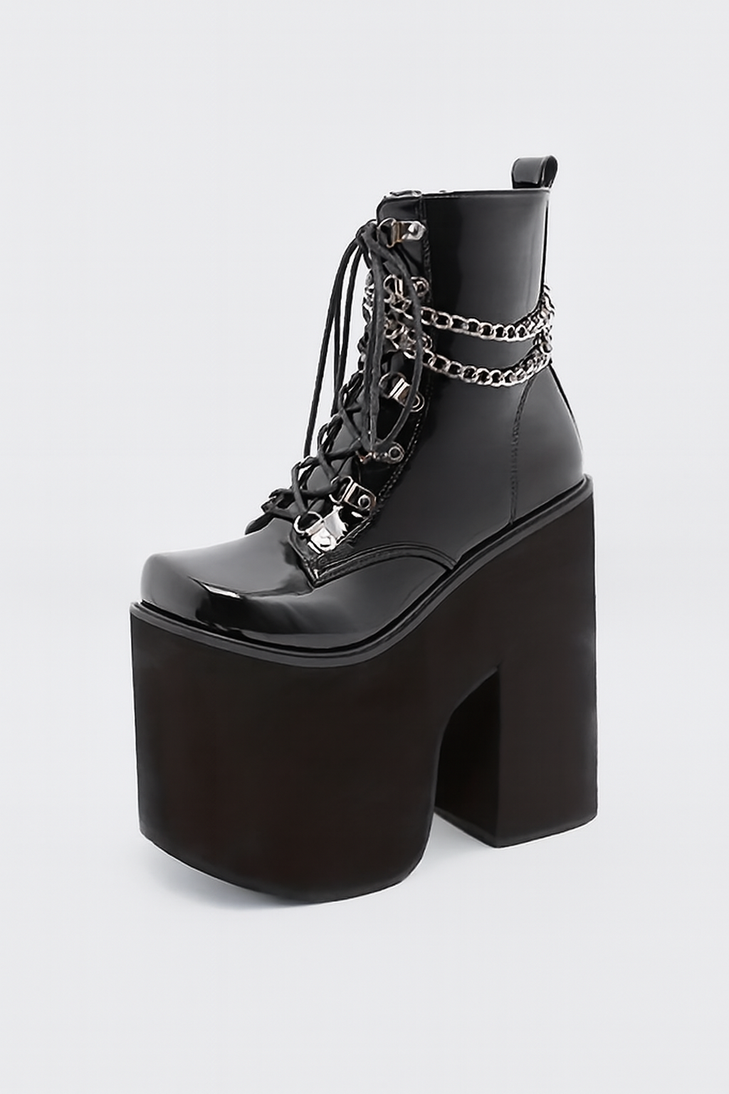 1pr GDGYDH Women's Punk Style Ankle Booties - Solid Color Square Toe Zipper Closure Platform Heel Motorcycle Boots with Chain Detail, Cover Upper, Polyurethane Inner & Insole, Rubber Sole for Dress Occasions