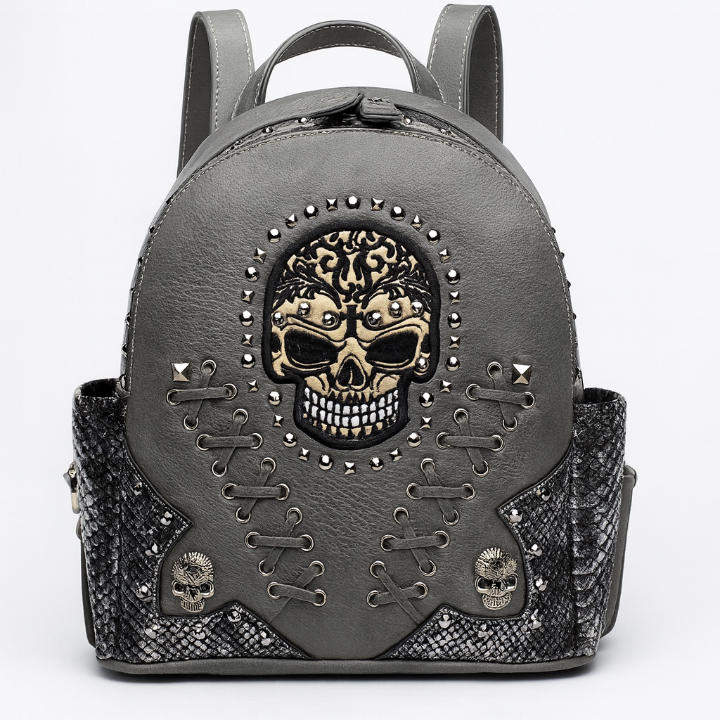 Gothic Skull Women Backpack with Matching Wallet Set