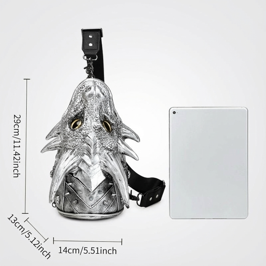 Unisex Gothic Dragon Head Crossbody Bag - Adjustable Strap, Black Silicone Shoulder Bag with Metallic Dragon Design, Perfect for Halloween & Christmas Parties, Street Style Fashion Accessory, Halloween Accessories