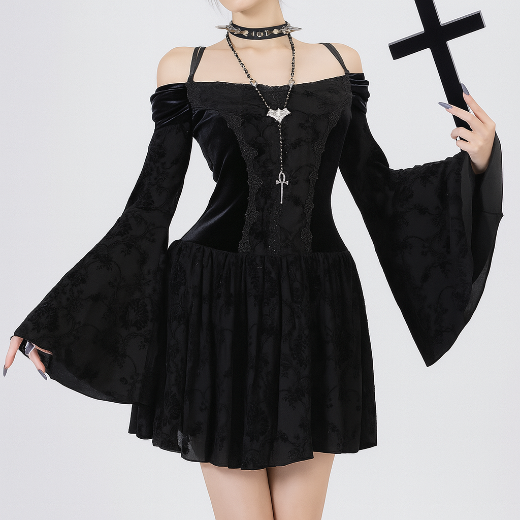 Witchy Velvet Off-Shoulder Gothic Dress