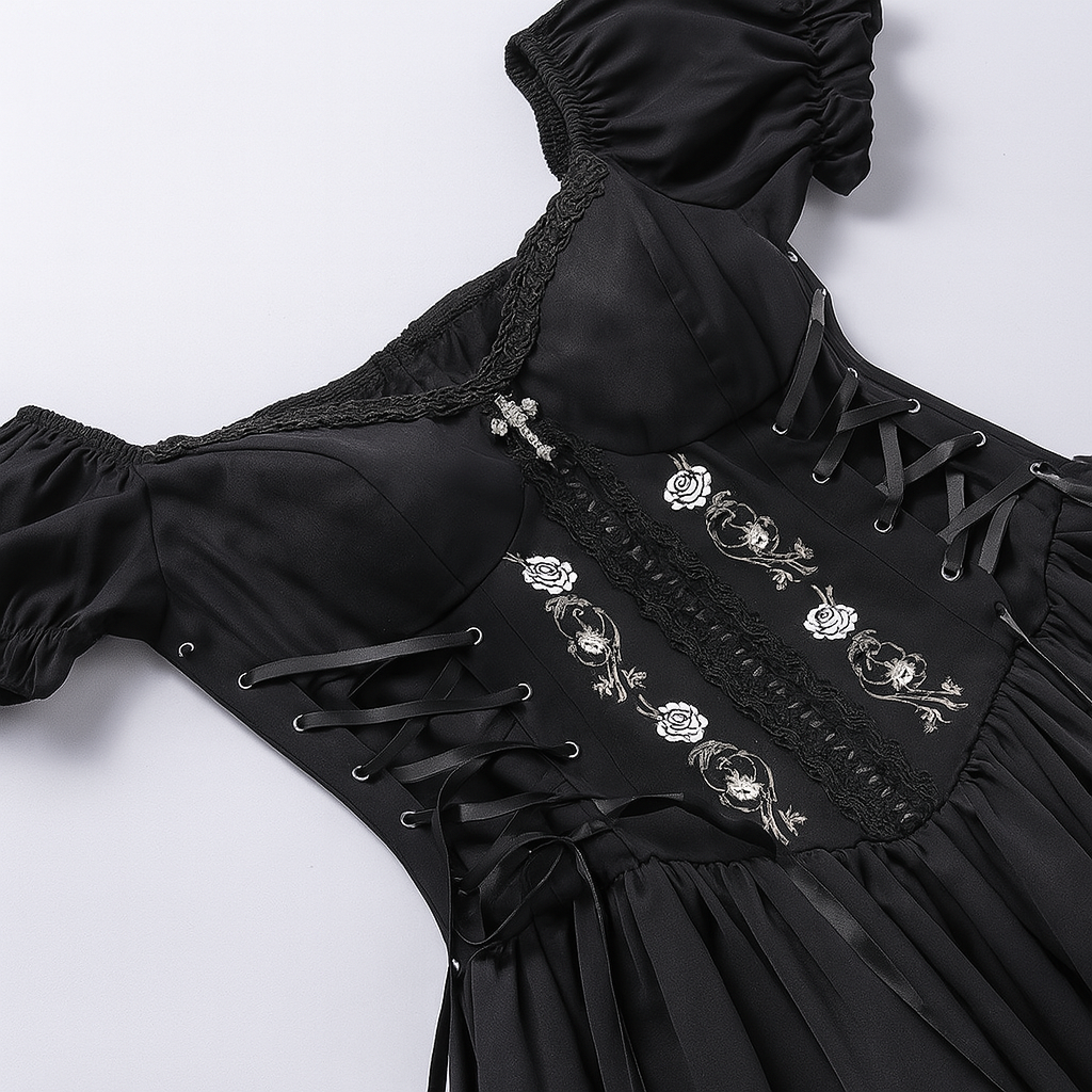 Gothic Black A-Line Mini Dress with V-Neck and Sleeveless Design