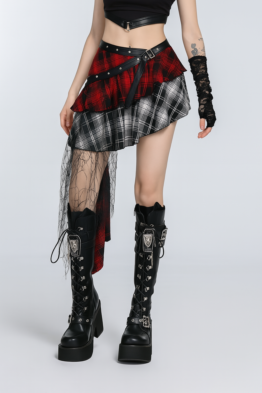 Gothic Asymmetrical Plaid Bodycon Skirt