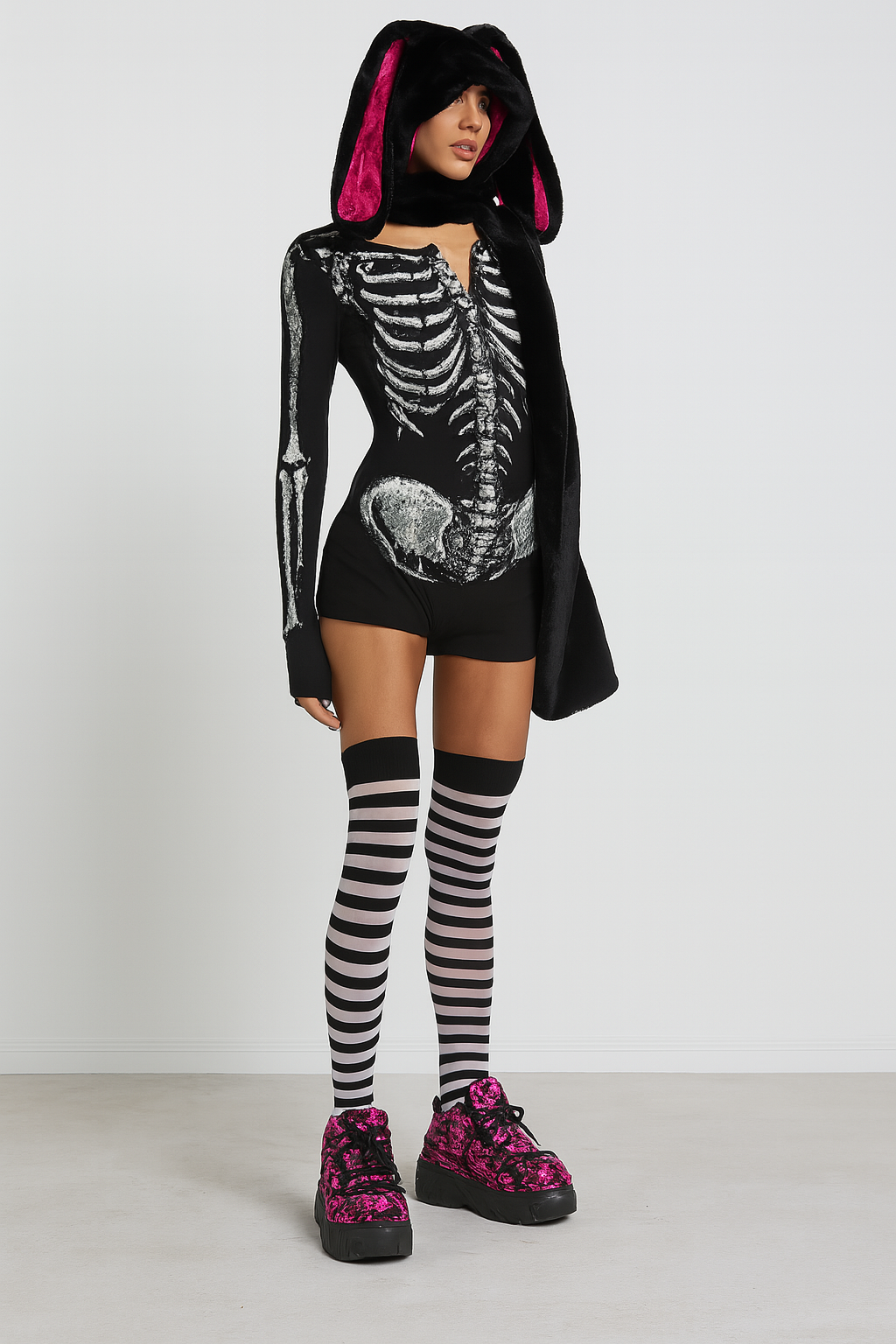 Skeleton Print Bodysuit for Gothic Fashion