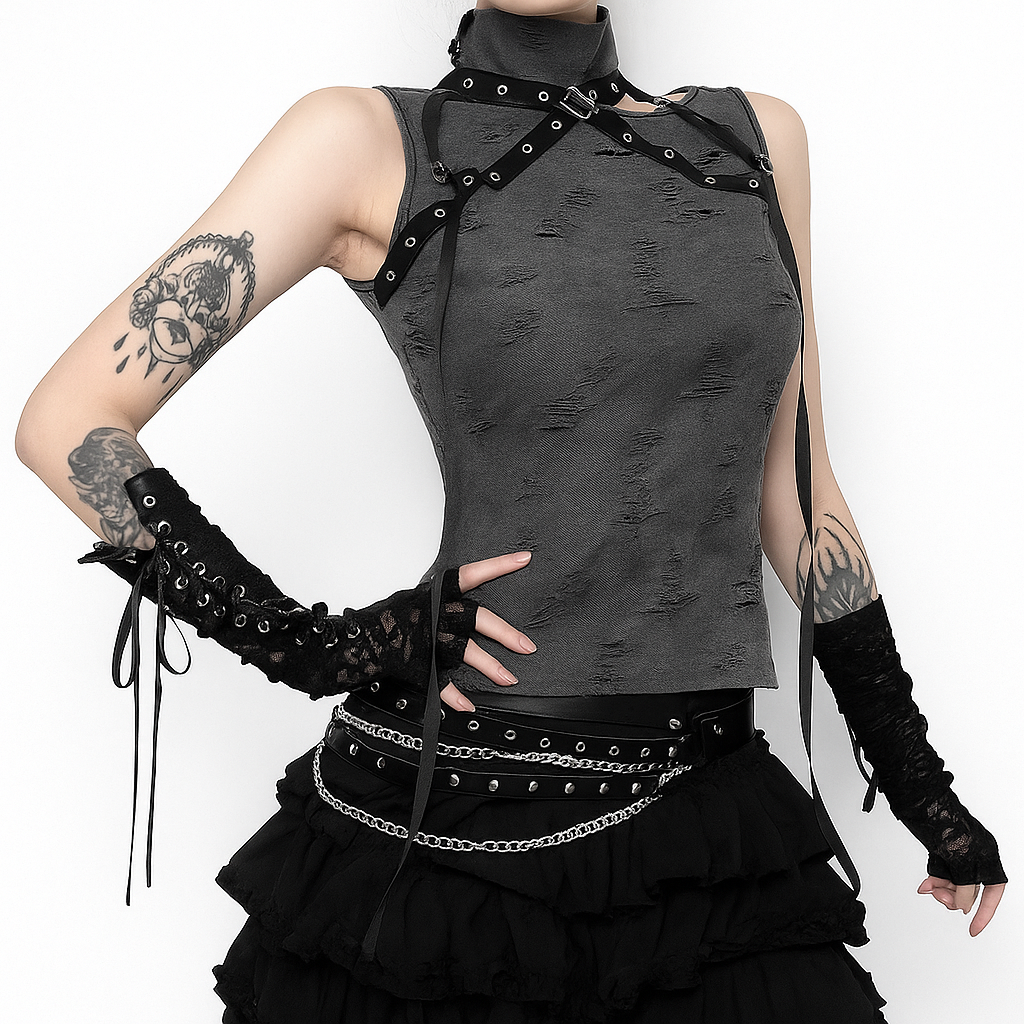 Gothic Star Cutout Halter Tank Top for Alternative Summer Fashion