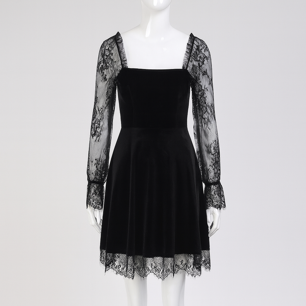 Gothic Ruffled Lace Mini Dress in Black Red and Burgundy