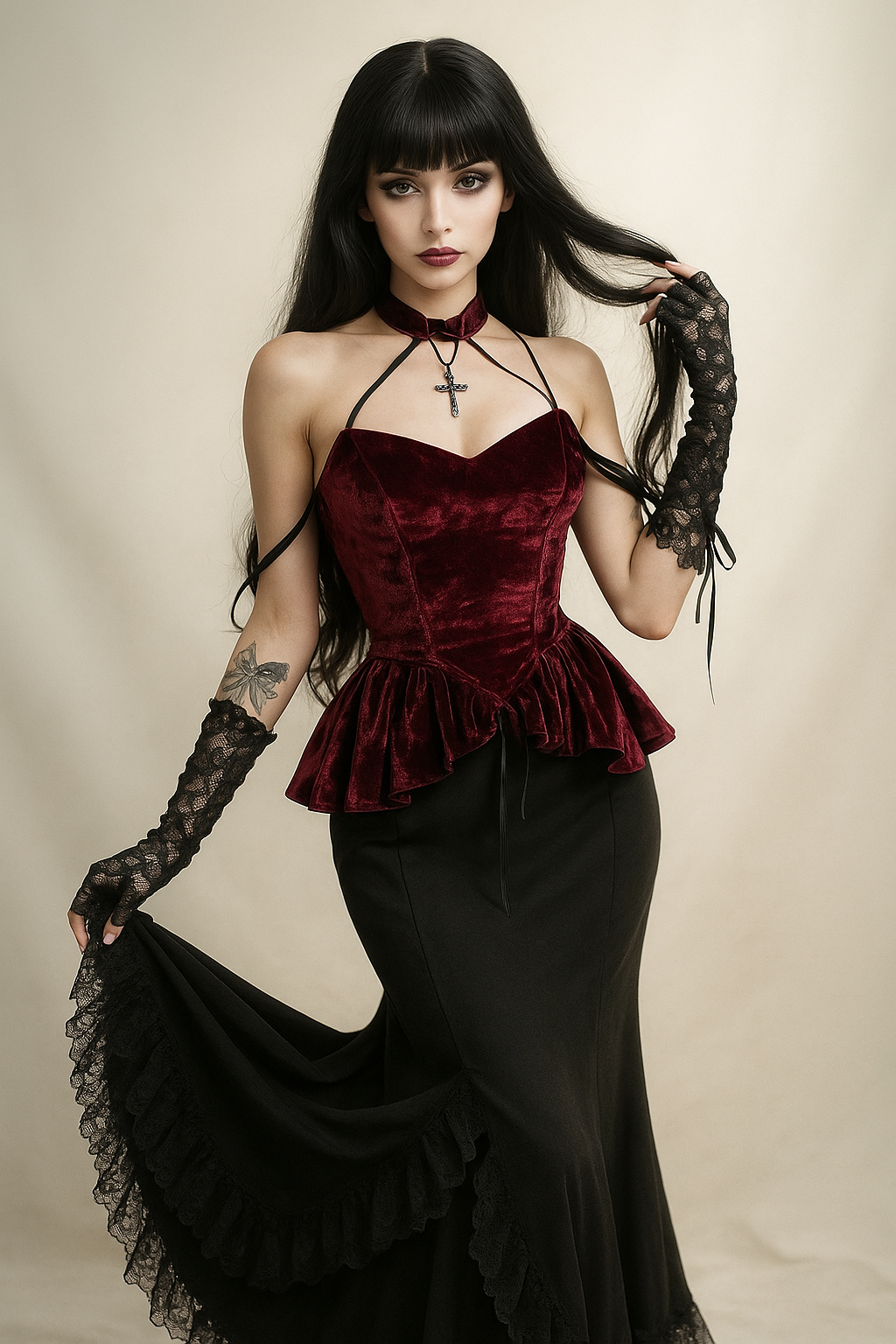 Dark Lace Siren Skirt Gothic Mermaid Hem Skirt