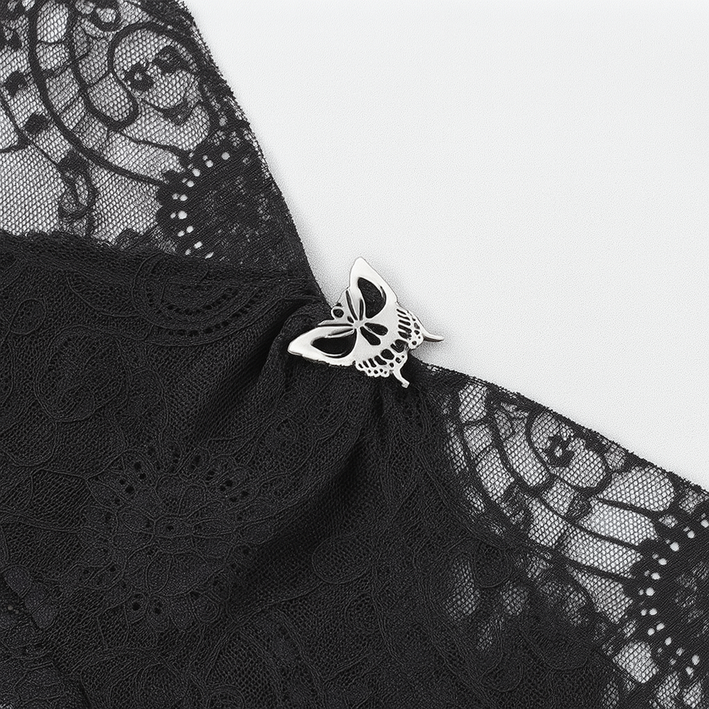 Occult Luxury Lace Crop Top with Flared Sleeves