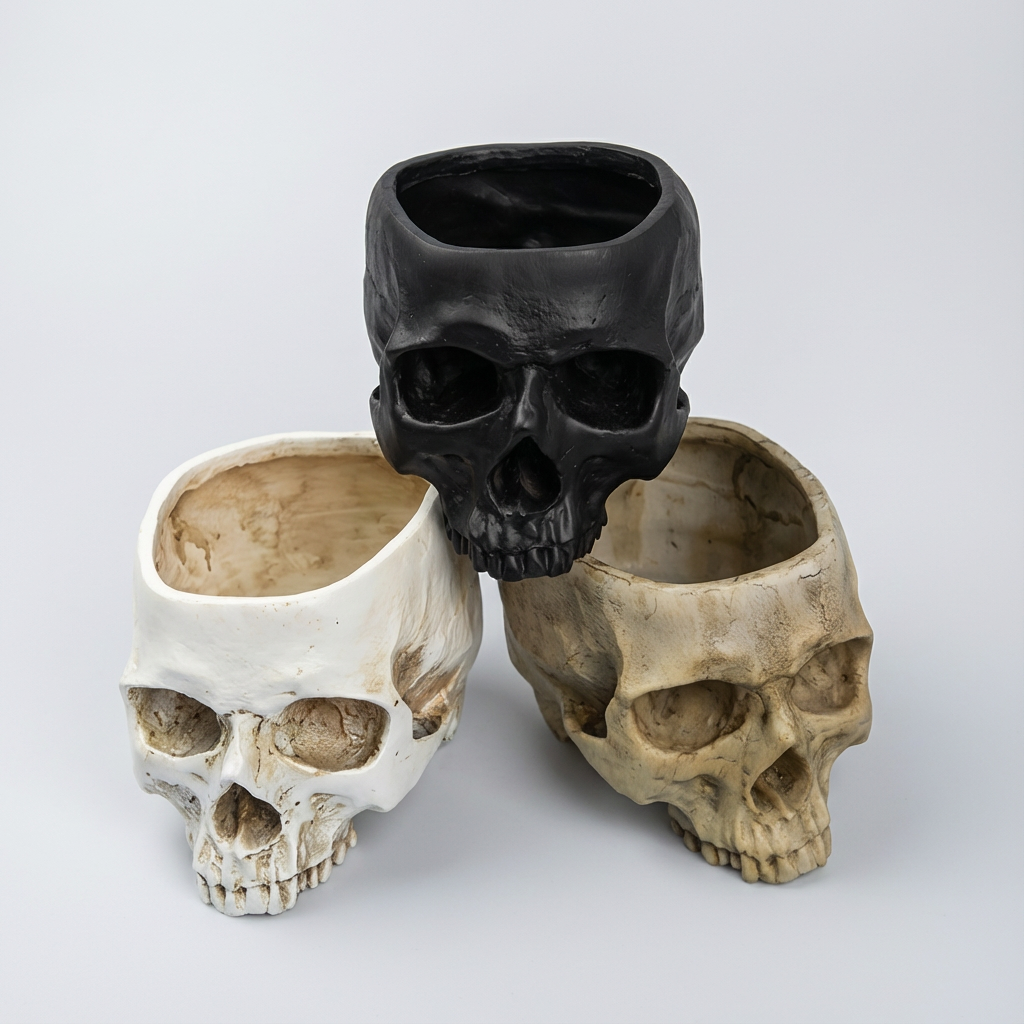 1pc Gothic Skull Planter Vase - Handcrafted Resin Sculpture with Intricate Carvings, Edgy Desktop Decor for Halloween, Home & Study Room, Vintage Aesthetic Gothic Home Decor, Goth Accessories