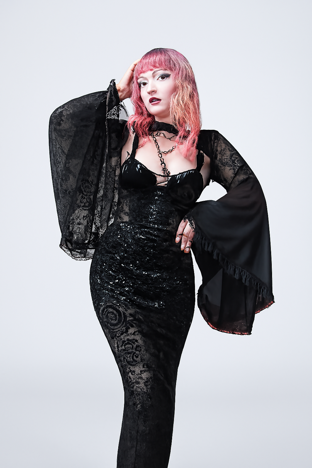 Gothic Lace Bell Sleeve Overlay Top