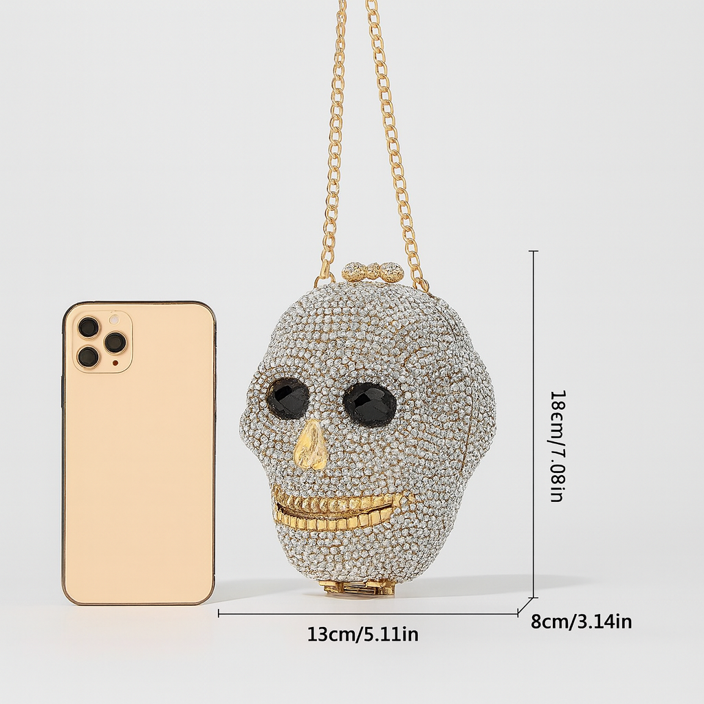 Ladies 3D Skull Clutch Purse Evening Bag Rhinestone Handbag for Prom Party