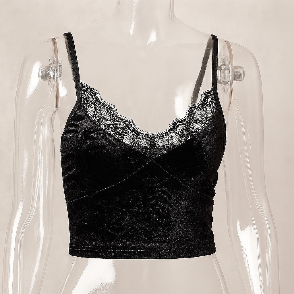 Cropped Lace Gothic Top with Adjustable Straps