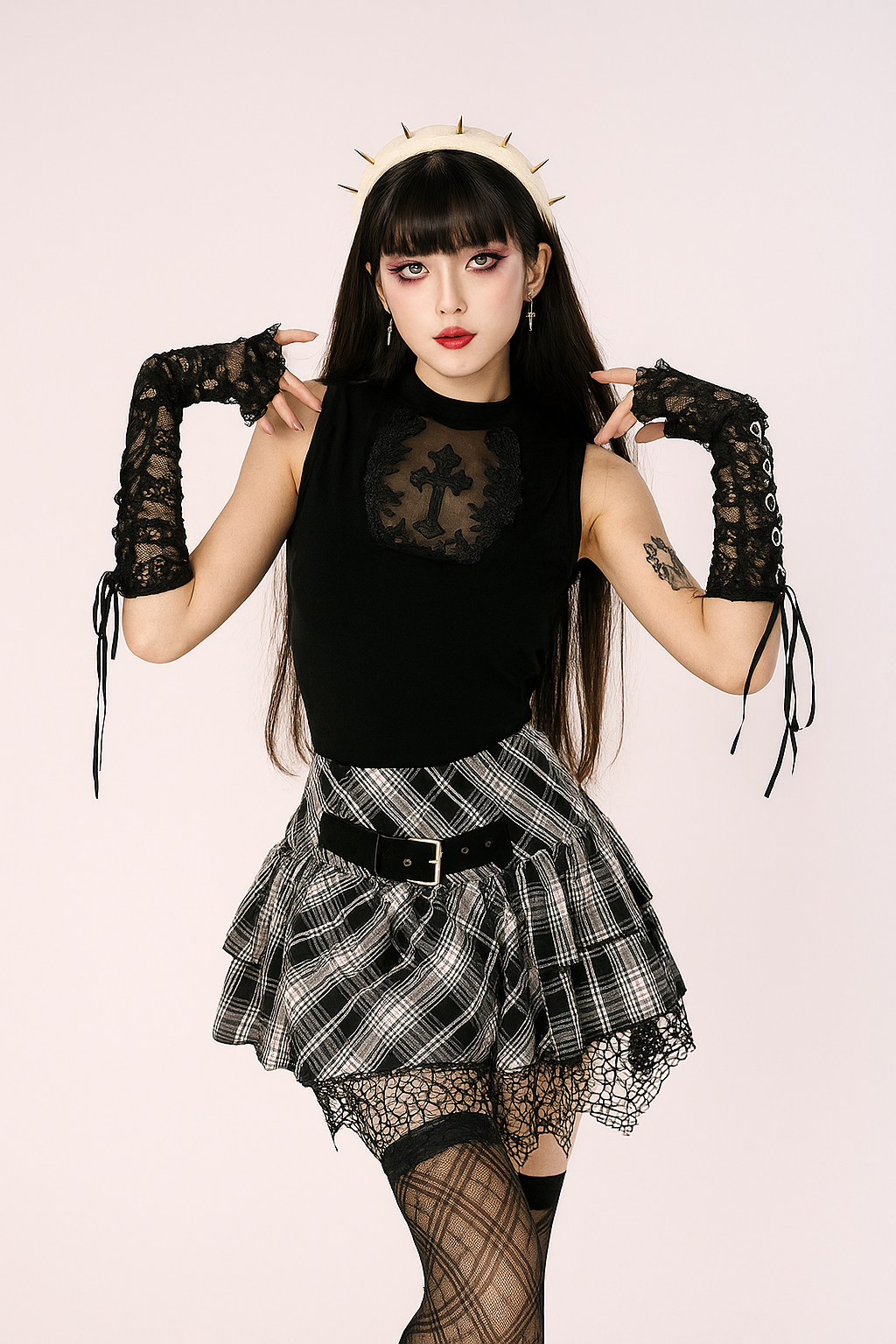 Tartan Chains Mini Skirt Gothic Plaid High-Waist Baddie Look