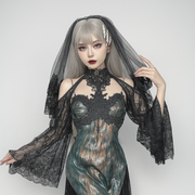 Midnight Lace Cape Cardigan with Flared Sleeves