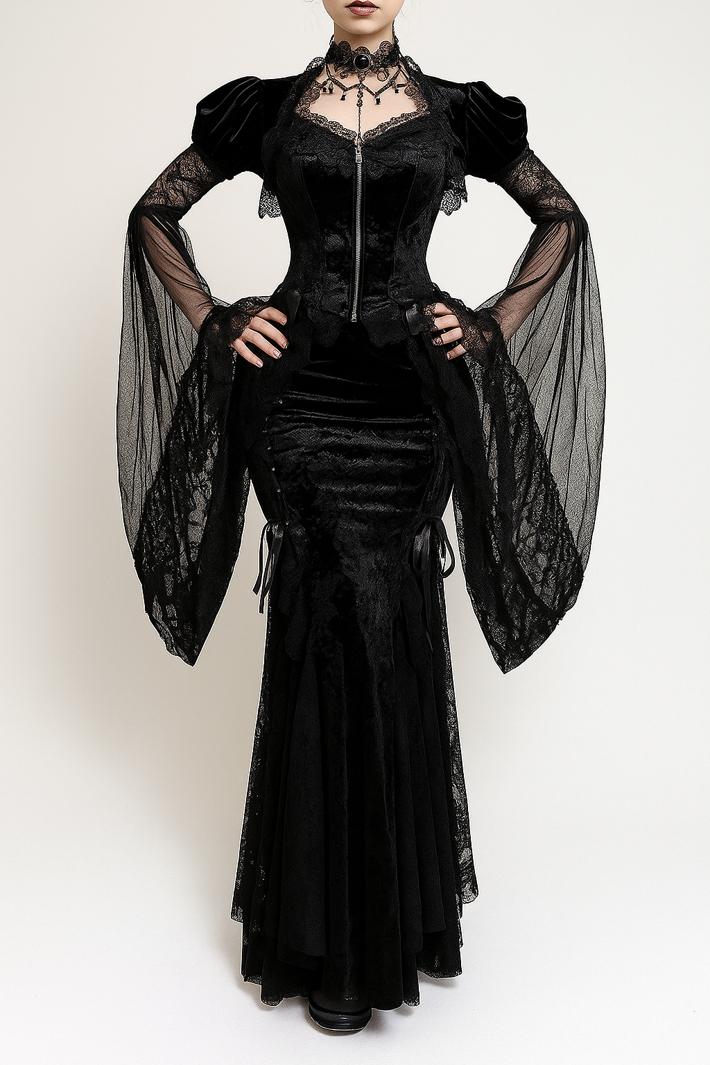Velvet Cape Top With Flared Sleeves For Gothic Grunge Style