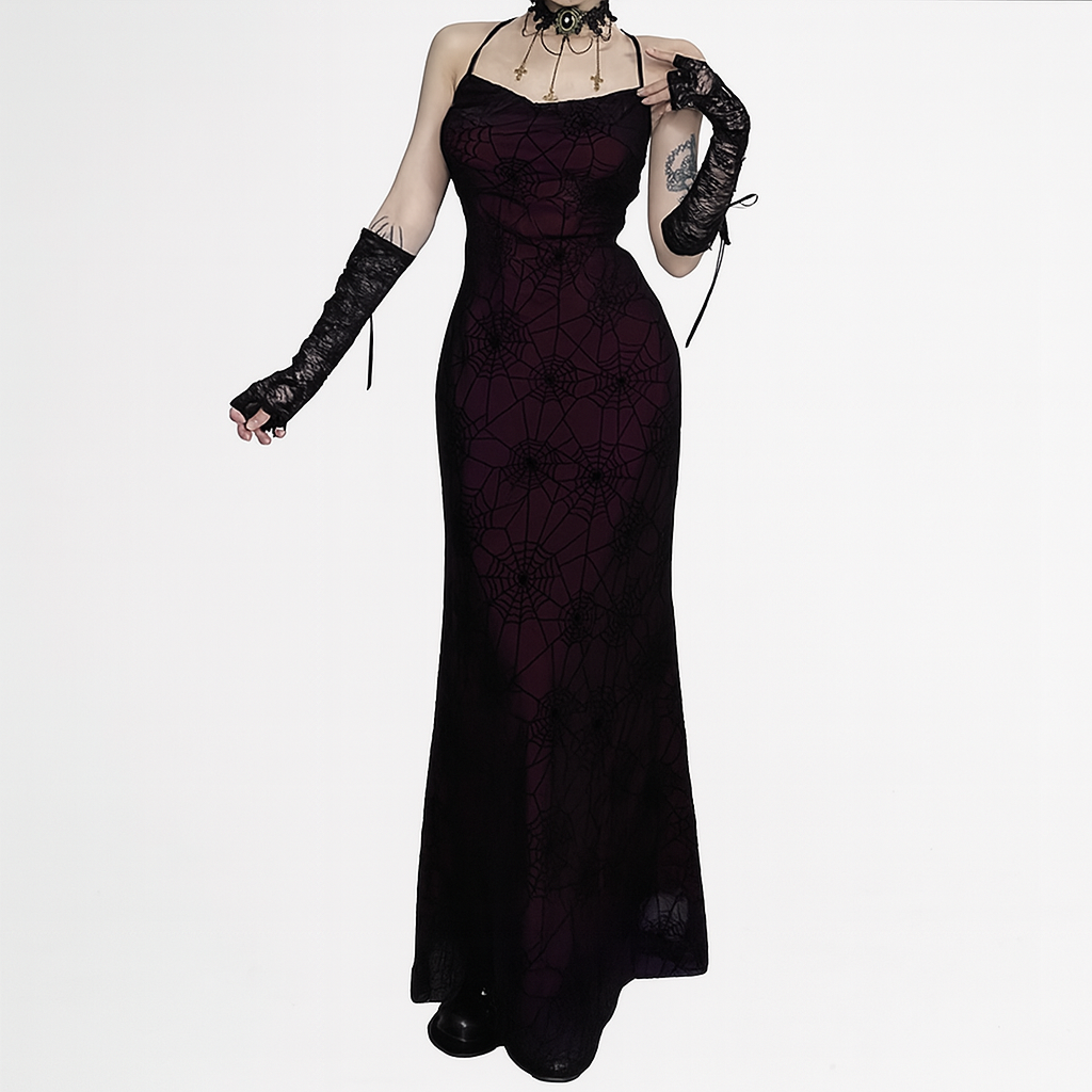 Spiderweb Backless Gothic Dress for Witchy Style