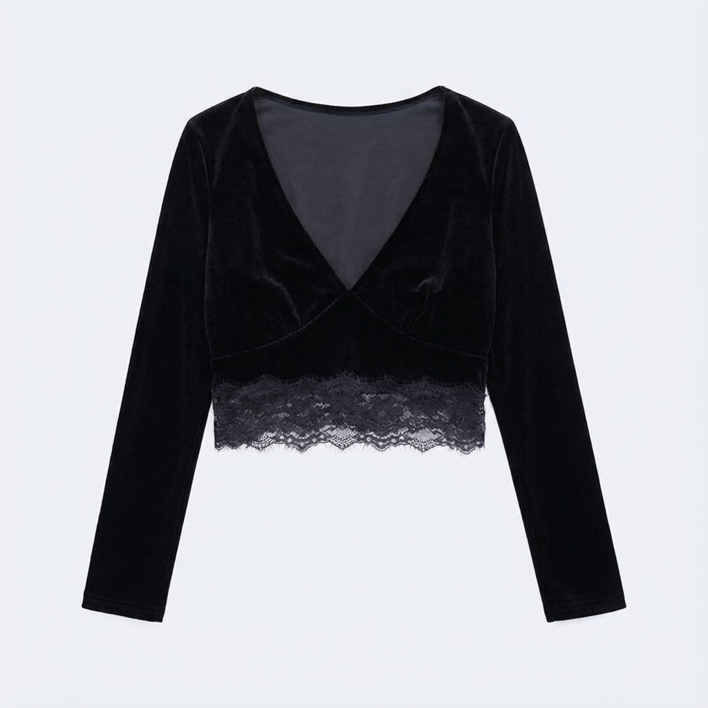 Gothic Lace Velvet Dress with High Slit and Bell Sleeves