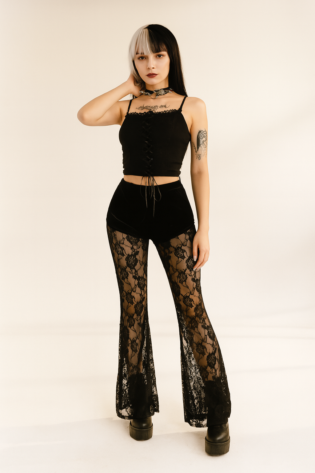 Sexy Lace Flare Pants for Modern Goth Style