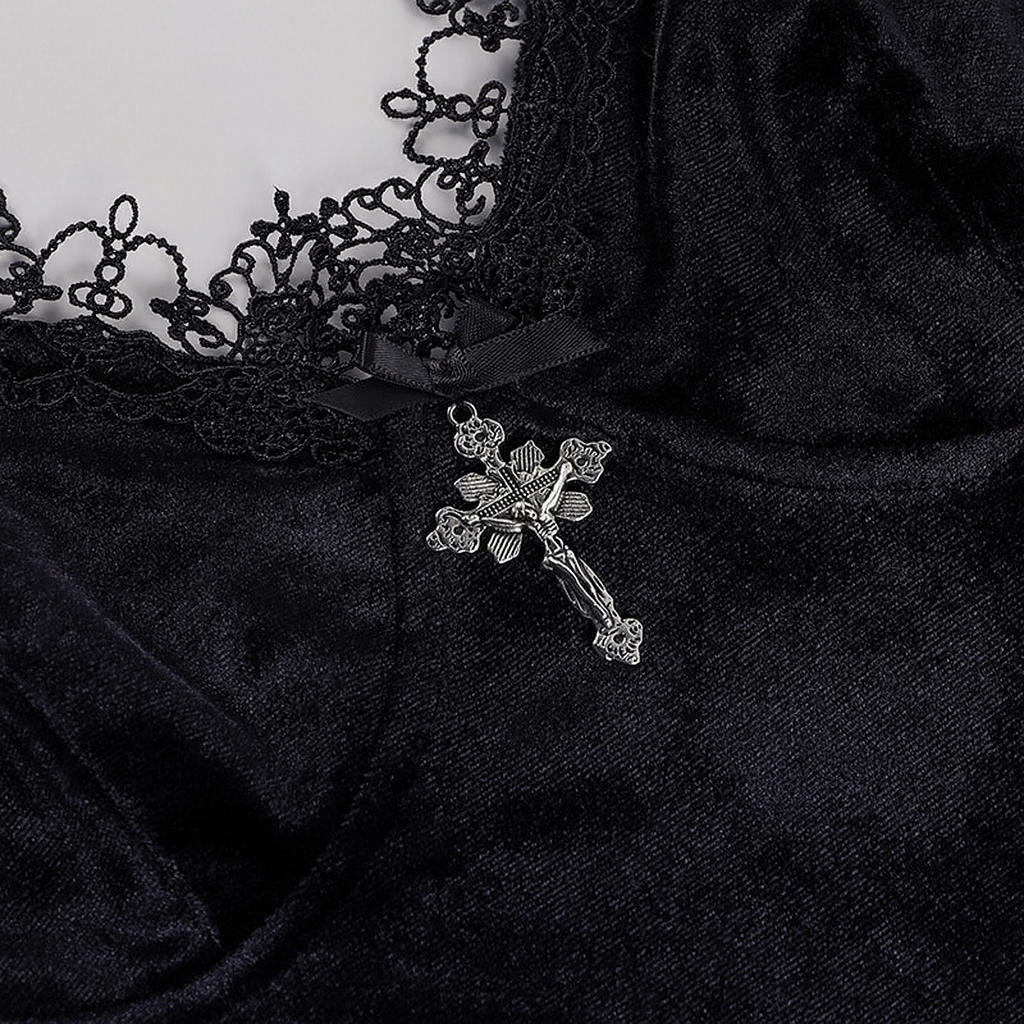 Dark Velvet Lace V-Neck Dress