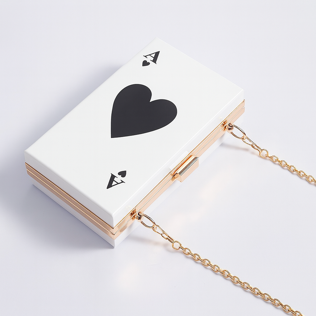 Acrylic Clutch Purse With Chain, Ace Of Spades Print, Casual Crossbody Shoulder Bag, Versatile Handbag