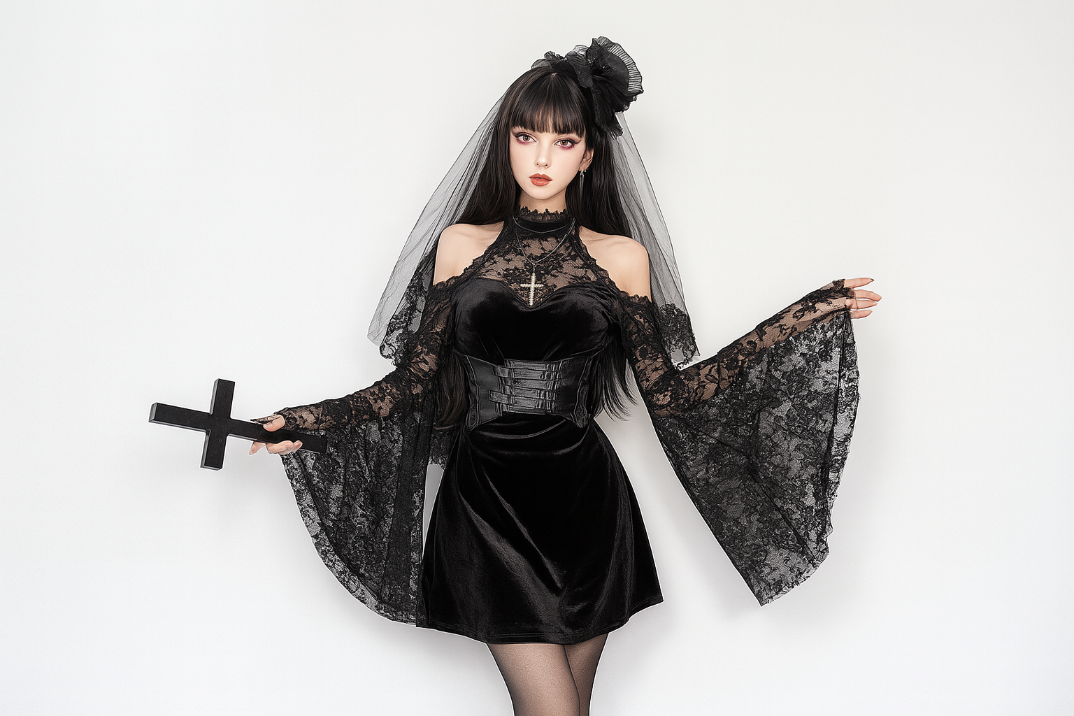 Elegant Gothic Lace Bodycon Dress with Flared Sleeves
