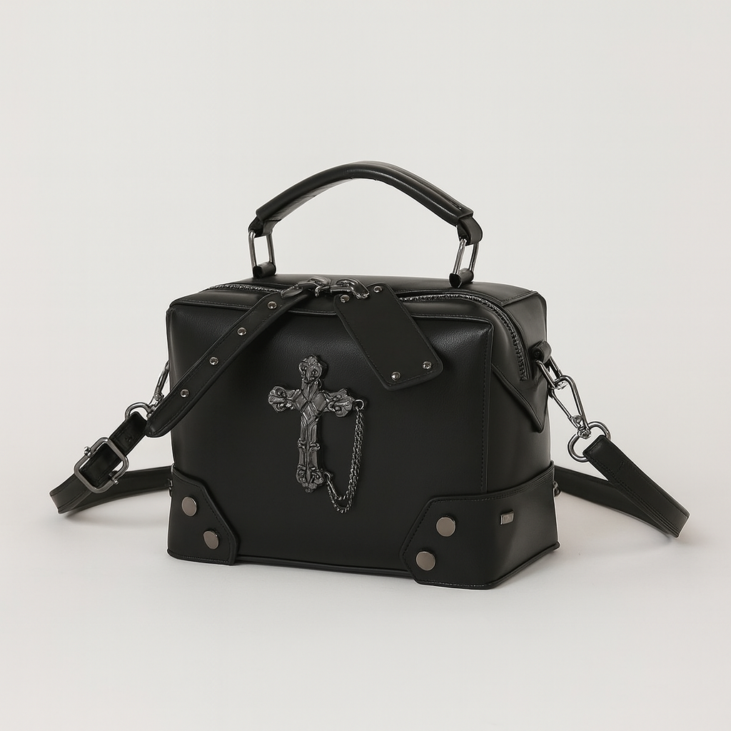 Skull Cross Punk Motorcycle Rivet Handbag Fashion Single Shoulder Crossbody Square Cosmetic Bag Suitable for Women's Daily Use Dating Gift