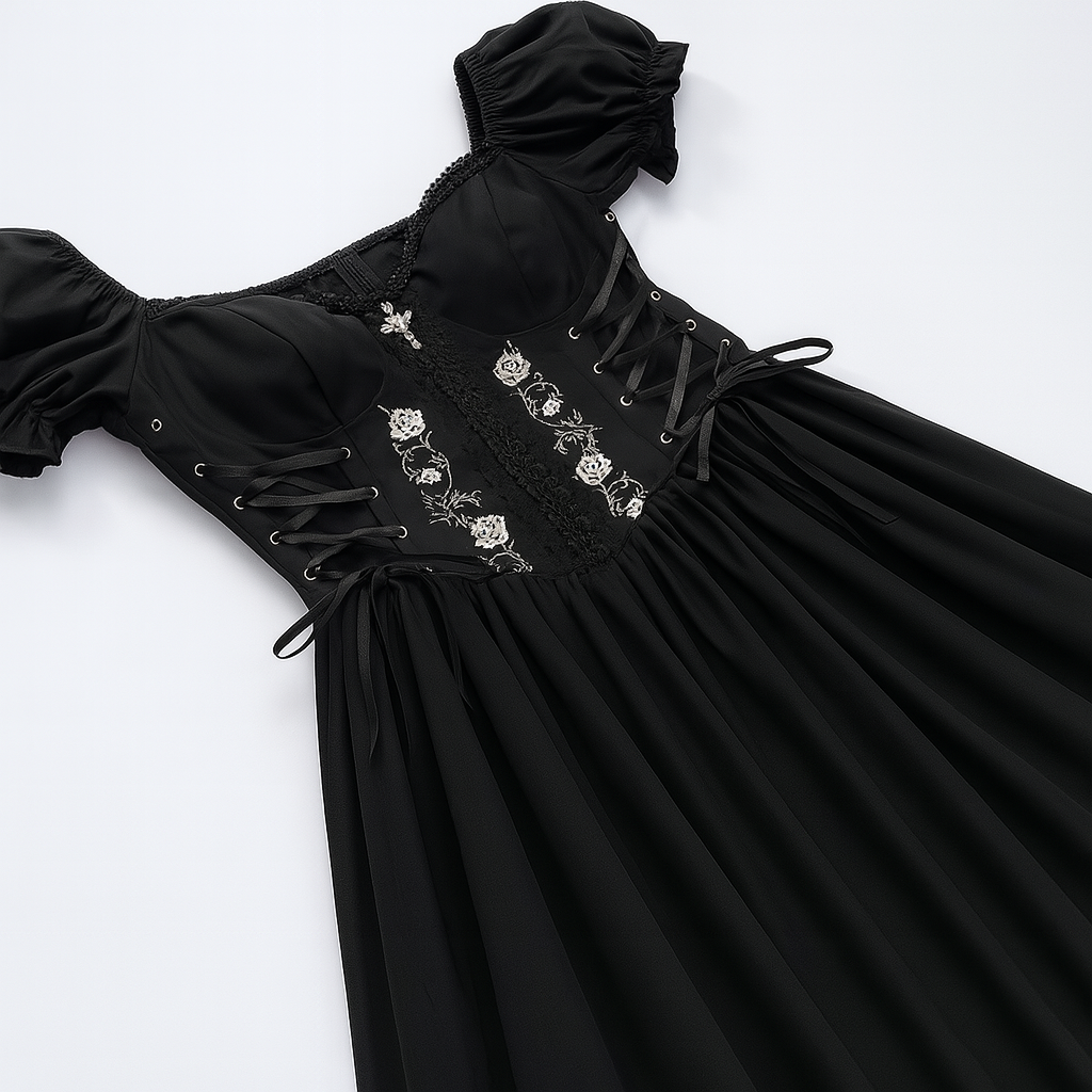 Gothic Black A-Line Mini Dress with V-Neck and Sleeveless Design