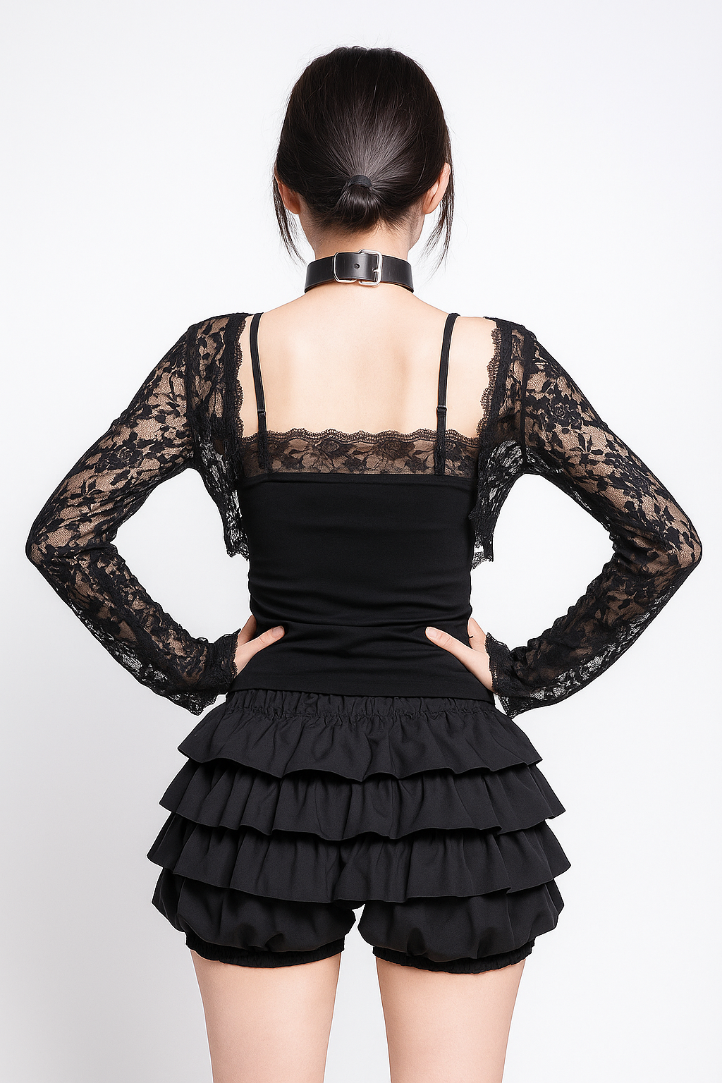 Gothic Skull Lace Crop Top with Skeleton Print