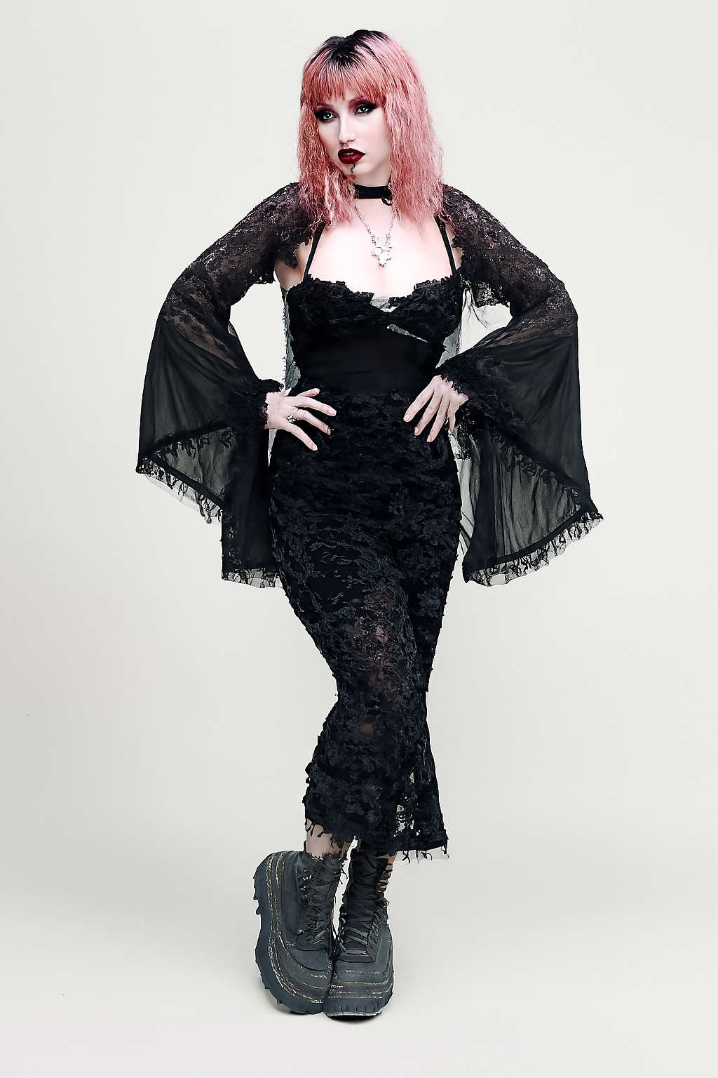 Gothic Lace Bell Sleeve Overlay Top