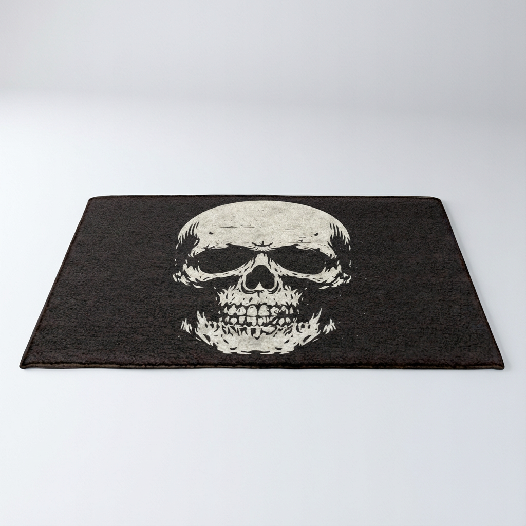 Skull Design Area Mat - Black & White Polyester Fiber, Machine Washable, Rectangular Entryway Mat for Home Decor, Perfect for Porch or Room, Entryway Decor | Skull Motif | Durable Mat, Skull Home Decor
