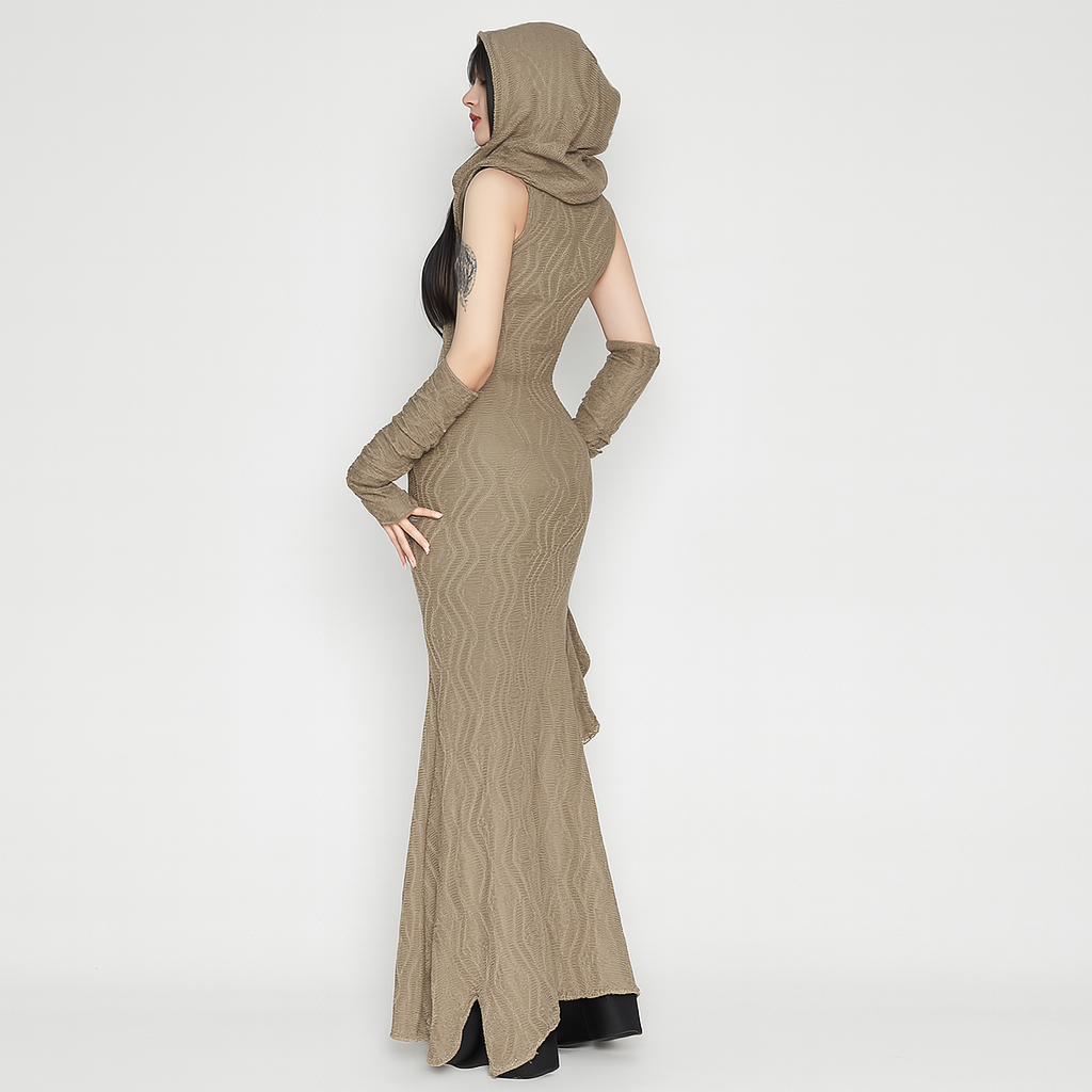 Dune Textured Hooded Dress in Occult Luxe Style