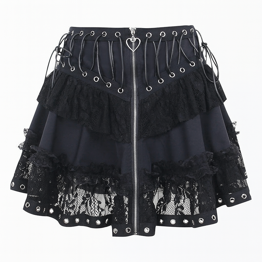 Summer Gothic Lace Ruffled Skirt