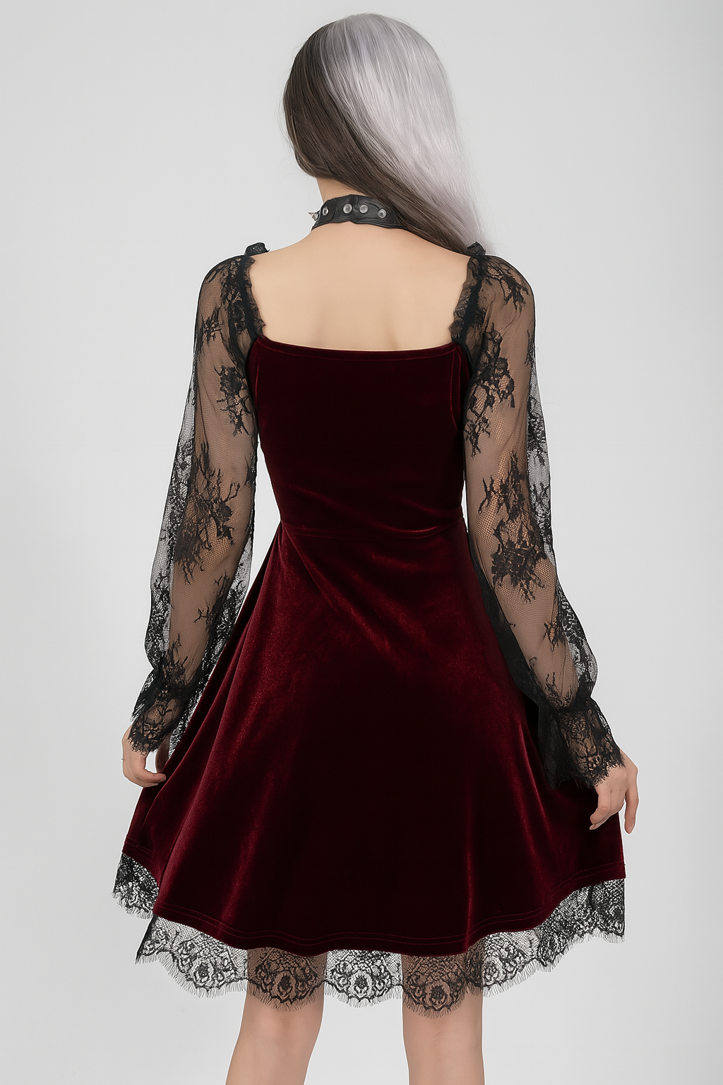 Sensual Lace Gothic A-Line Dress with Ruffled Hem