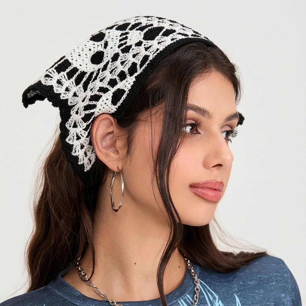 2pcs Gothic Black Skull & Spider Web Crochet Hair Accessories - Black Lace Headbands with Ribbon Bow, Perfect for Halloween & Gothic Fashion, Halloween Hair Decor | Skull Design | Texture