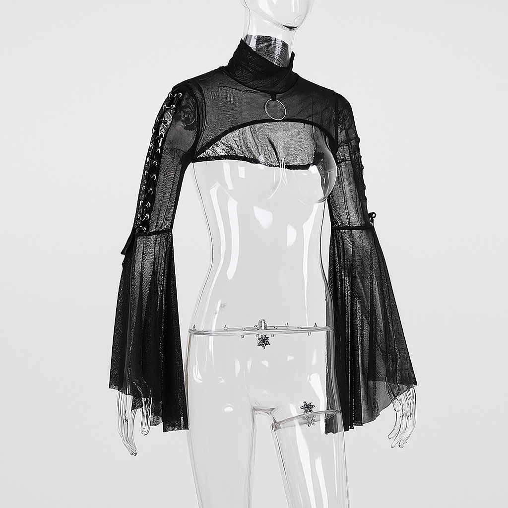 Sheer Gothic Mesh Top with Flared Sleeves