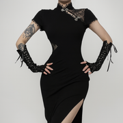 Summer 2024 Gothic Spiderweb Slit Dress with Lace Accents