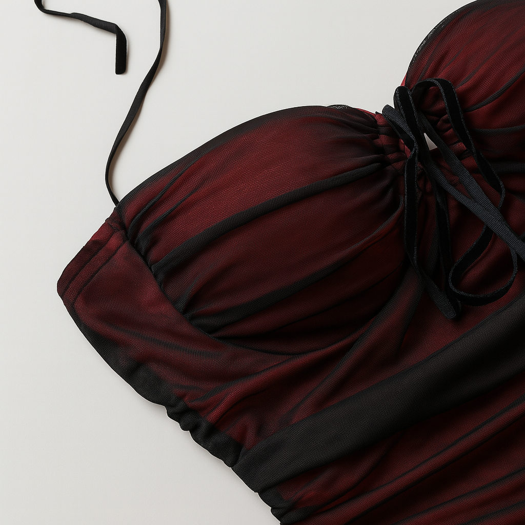Black Red Halter Neck Mesh Dress for Gothic Fashion