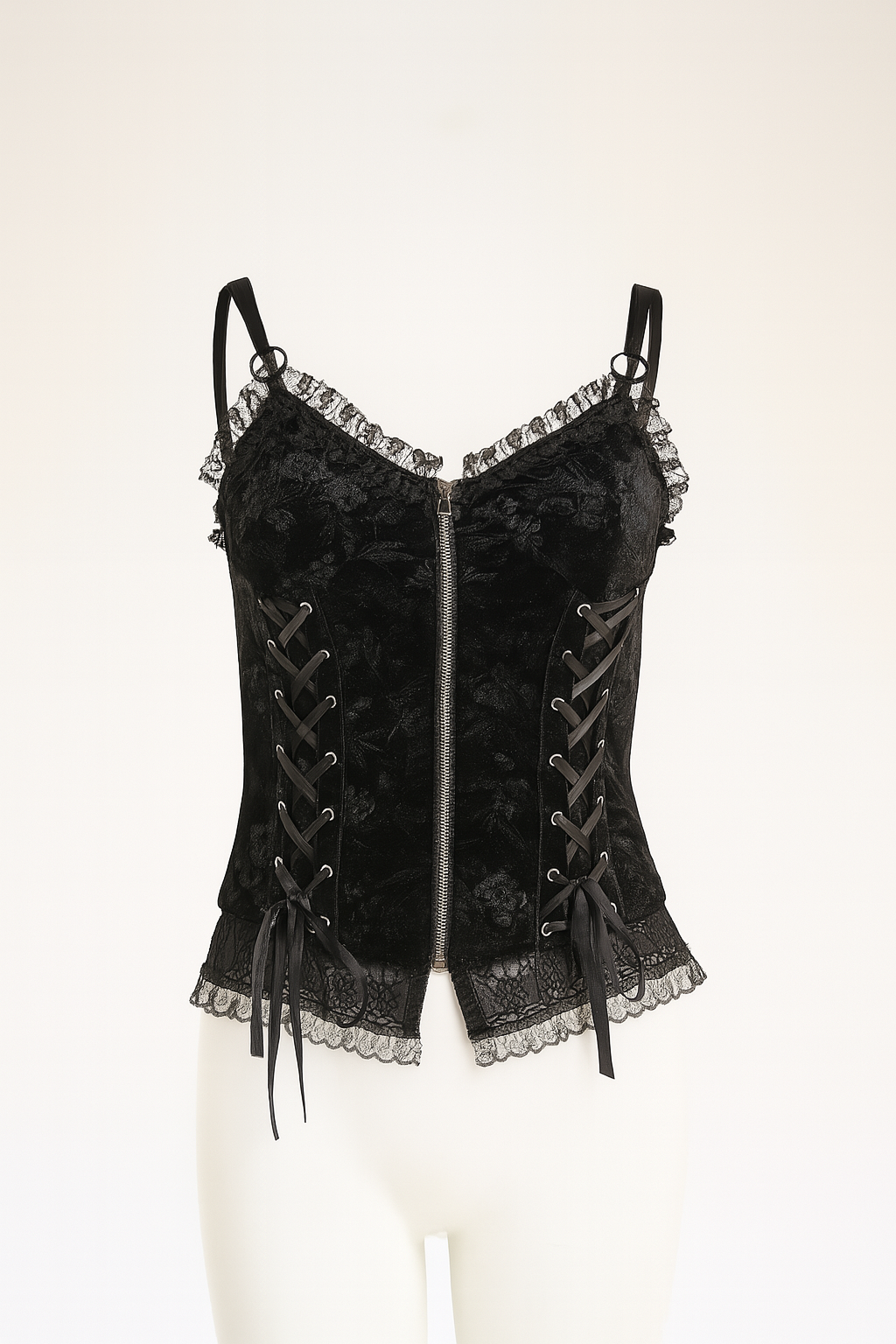 Summer  Gothic Lace Top with Zip and Strappy Design