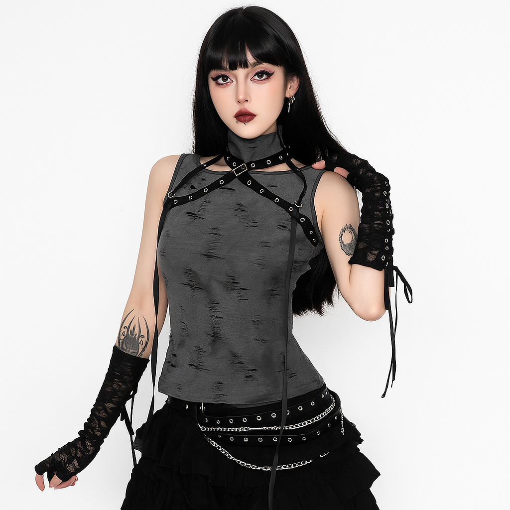 Gothic Star Cutout Halter Tank Top for Alternative Summer Fashion