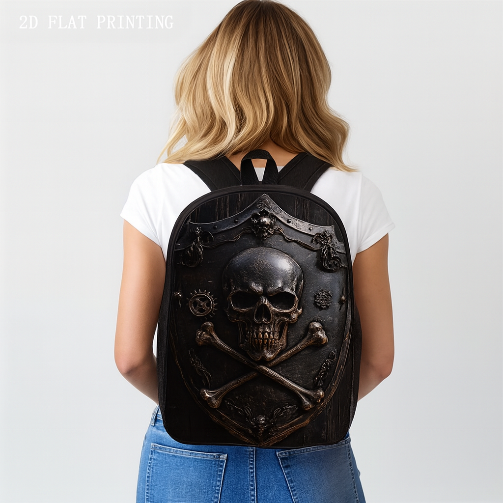 1pc Gothic Skull & Crossbones Backpack - Large Capacity, Ergonomic Design, Secure Zipper Closure, Washable Fabric, Perfect for Work, Travel & Everyday Use