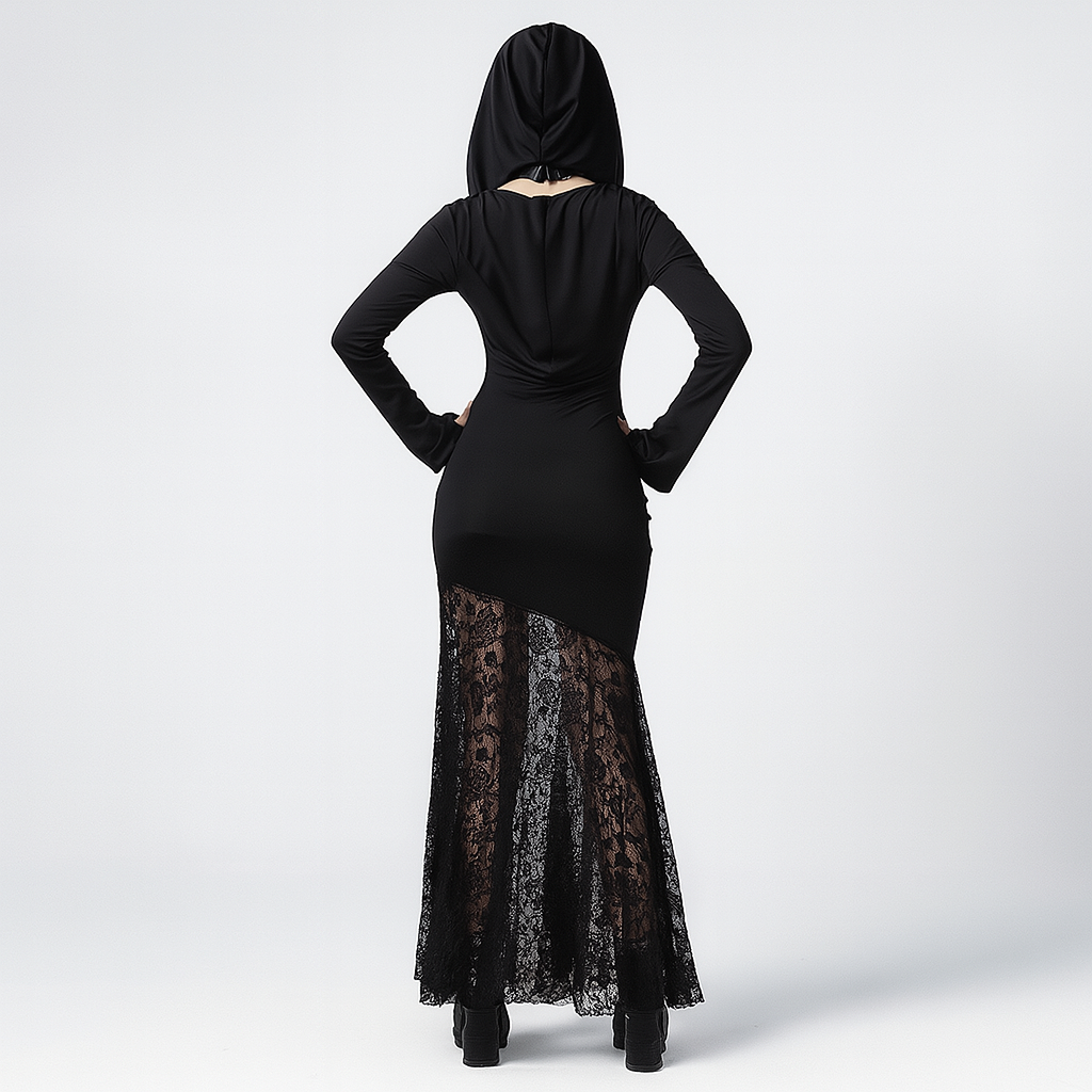Lace Cross Hoodie Dress for Modern Goth Aesthetic
