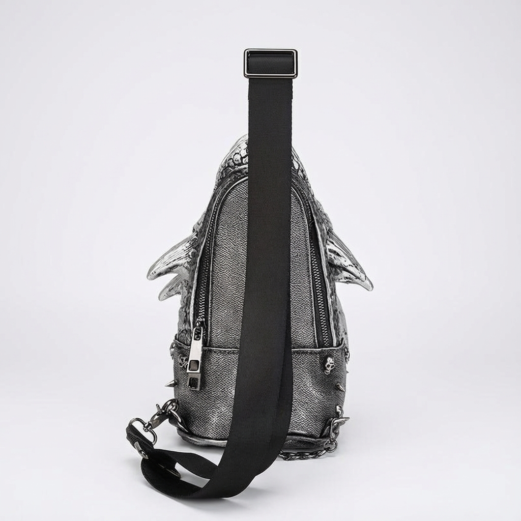 Unisex Gothic Dragon Head Crossbody Bag - Adjustable Strap, Black Silicone Shoulder Bag with Metallic Dragon Design, Perfect for Halloween & Christmas Parties, Street Style Fashion Accessory, Halloween Accessories