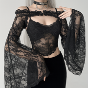 Lace Overlay Sheer Cardigan with Cascading Sleeves
