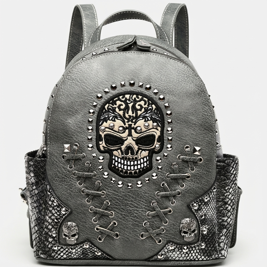 Gothic Skull Women Backpack with Matching Wallet Set