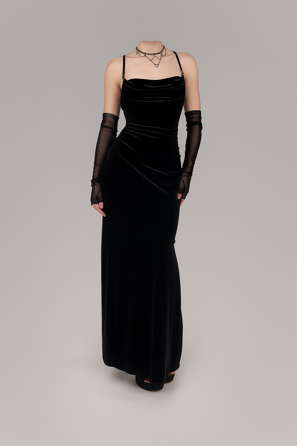 Gothic Velvet Backless Maxi Dress with Slit for Elegant Summer Evenings