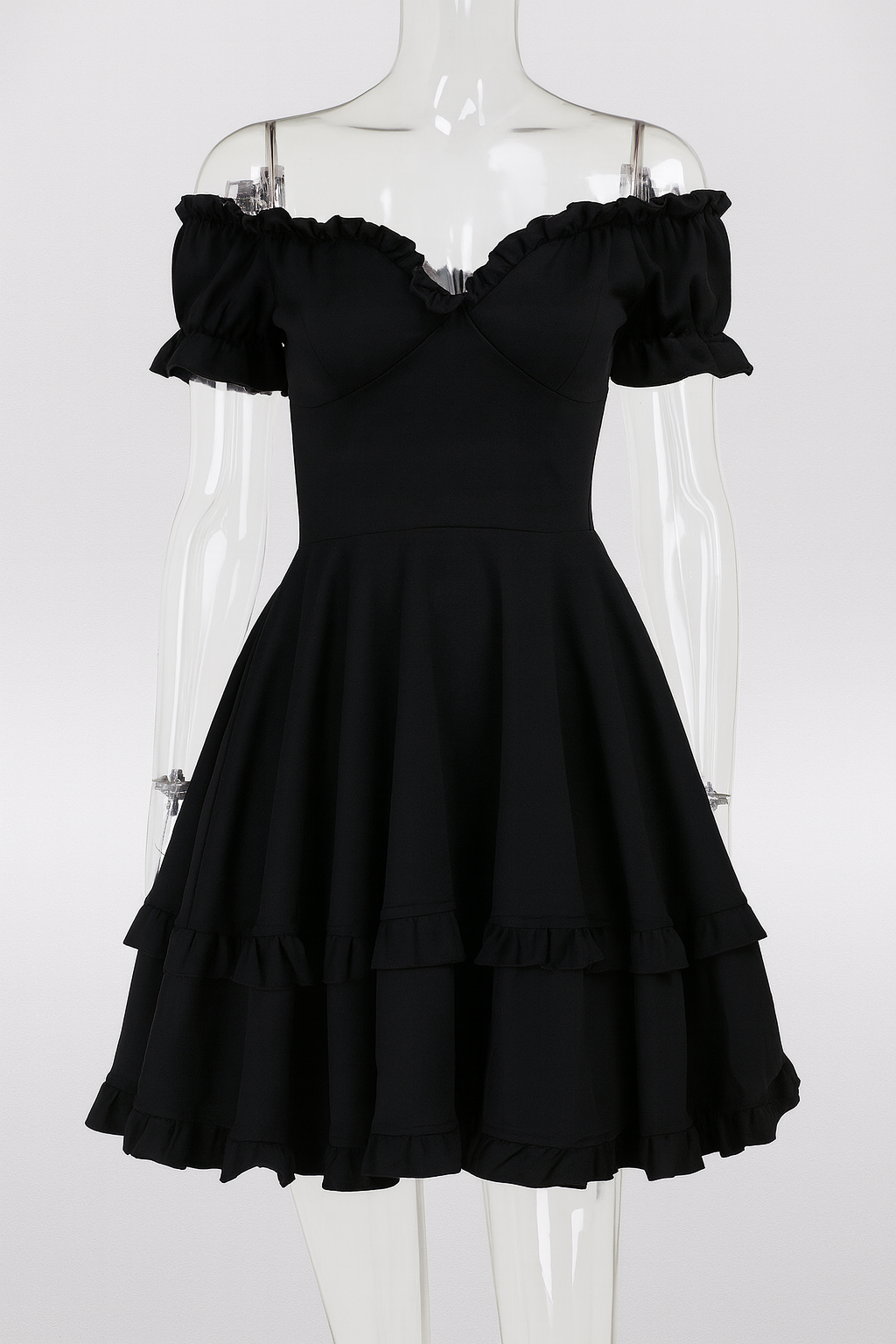Gothic Off-Shoulder Ruffle Mini Dress for Dark Street Style