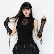 Sheer Cross Mesh Tank Top in Elegant Black